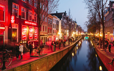 The infamous Red Light District in Amsterdam Holland